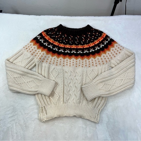 Manoush Brown Cream Wool Blend Textured Knit Sweater Women’s MD Made In Italy - Picture 4 of 11